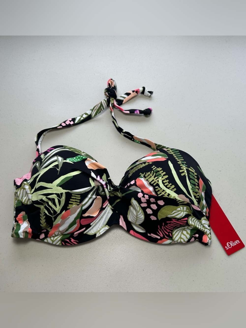 S.Oliver Bikini Top 36DD Black Floral Swimwear Bra